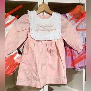 She is Far more precious Charming Pink Kids Dress with Embroidered Bib